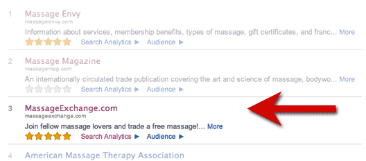 Alex Ranking of MassageExchange.com